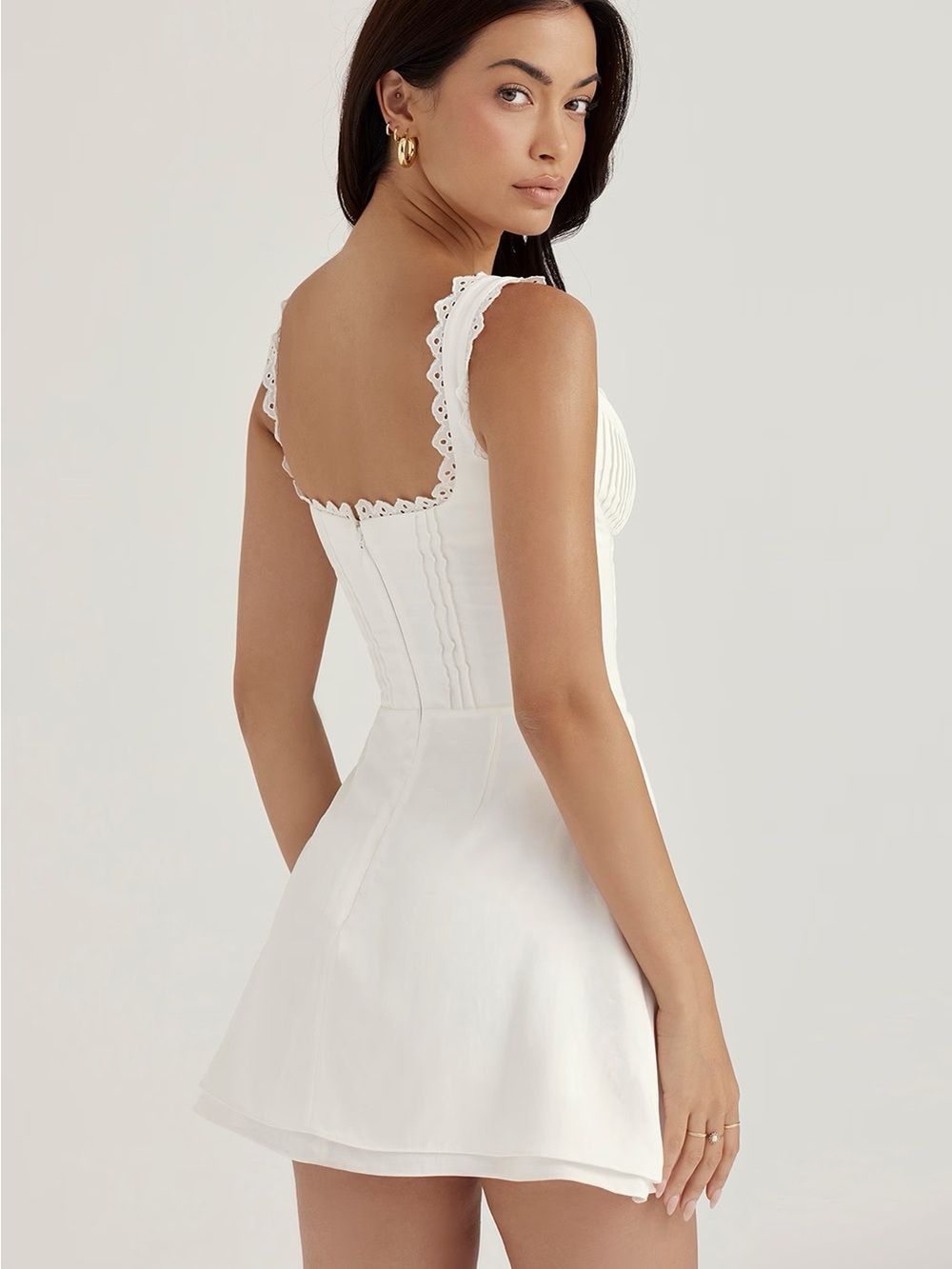 HOUSE OF CB 'Tilly' White Pin Tuck Mini Dress NWOT - Picture 2 of 4